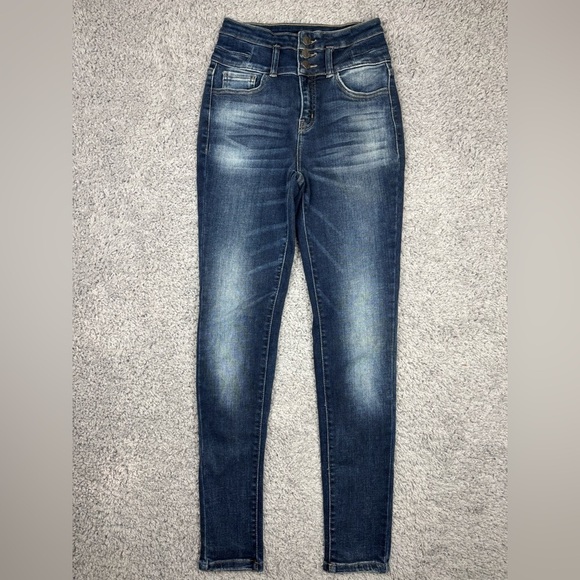 Kancan Jeans Womens 26 Kurvy High Rise Skinny Denim Exposed Button Fly Party - Picture 1 of 6